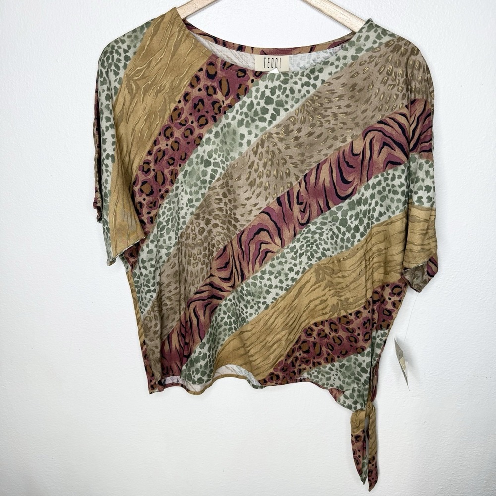 New Vintage Teddi Tribal Beat Animal Print‎ Safari Short Sleeve Shirt Medium 80s